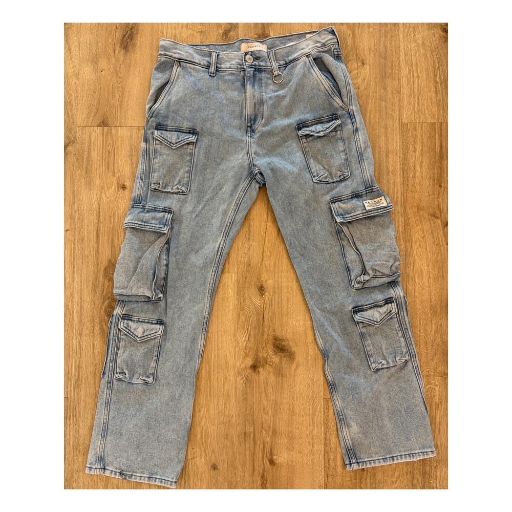 PacSun Denim Cargo Jeans Mens 32x30 Straight Leg Utility Pocket Y2K Light Wash